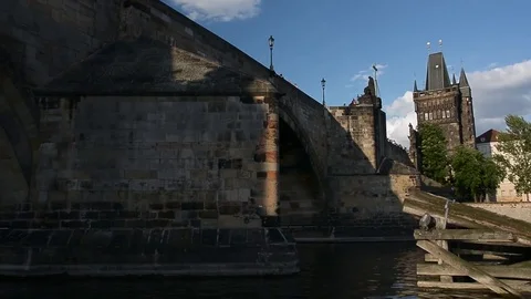 Passing Under Charles Bridge, Prague, Czech Republic Video stock 73905579