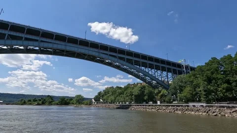 Passing Under the Henry Hudson Bridge aboard the Circle Line Cruise Timelapse Stock Footage 219162589