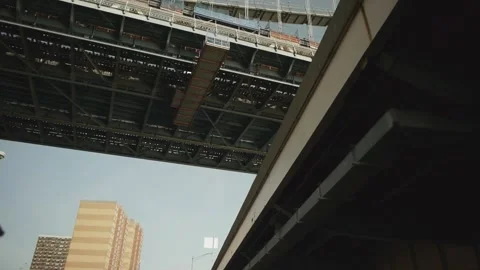 Passing under a large bridge Video stock 146186558