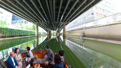 Passing under the long bridge in Osaka Japan Stock Footage 129279634
