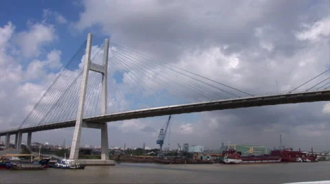 Passing under the Phu My Bridge Stock Footage 61296020