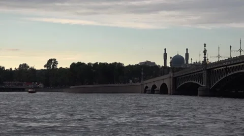 Passing under the Troitsky Bridge in St. Petersburg by boat Stock Footage 65797754