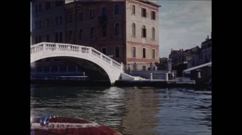 Passing Under a White Bridge Venice 1957 Video stock 48077908