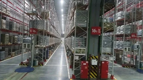 Passing warehouse aisles Stock Footage 99913759