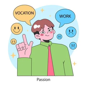 Passion concept. Man contrasts work with vocation, symbolizing the quest Stock Illustration