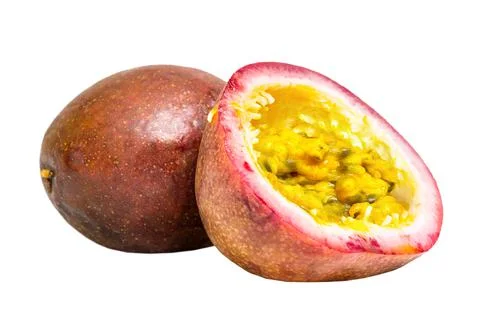 Passion fruit and cut half isolated Stock Photos