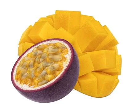 Passion fruit and mango isolated on white background Passion fruit and man... Stock Photos