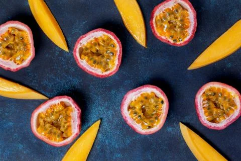 Passion fruit and mango. Stock Photos