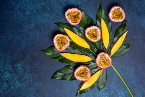 Passion fruit and mango. Stock Photos