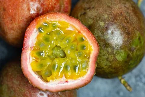 Passion fruit close up isolated Stock Photos