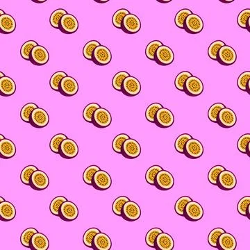 Passion Fruit flat seamless pattern on purple background 스톡 일러스트