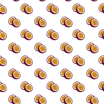 Passion Fruit flat seamless pattern on white background. Stock Illustration