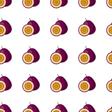 Passion Fruit flat seamless pattern on white background. Stock Illustration