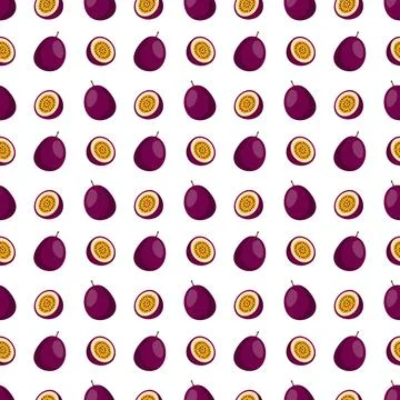 Passion Fruit flat seamless pattern on white background. Stock Illustration
