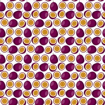 Passion Fruit flat seamless pattern on white background. Stock Illustration