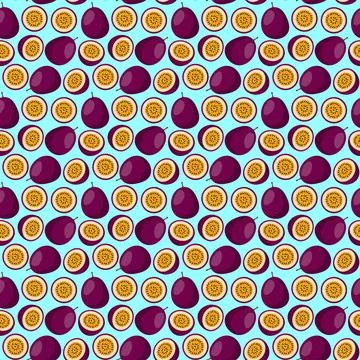 Passion Fruit flat seamless pattern on blue background Stock Illustration