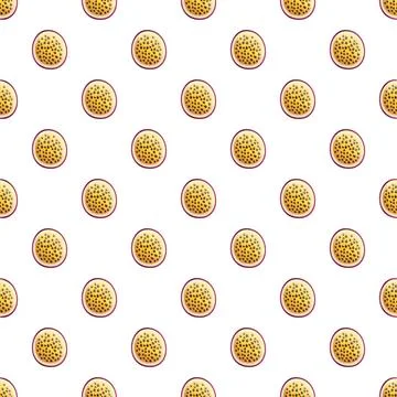 Passion fruit halves repeating tropical seamless pattern 스톡 일러스트