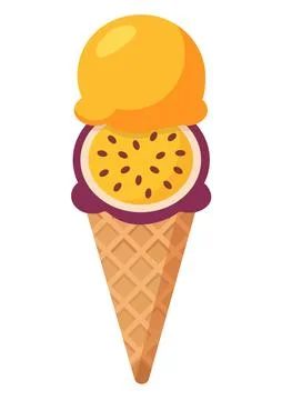 Passion Fruit Ice Cream Cone Vector Illustration Stock Illustration