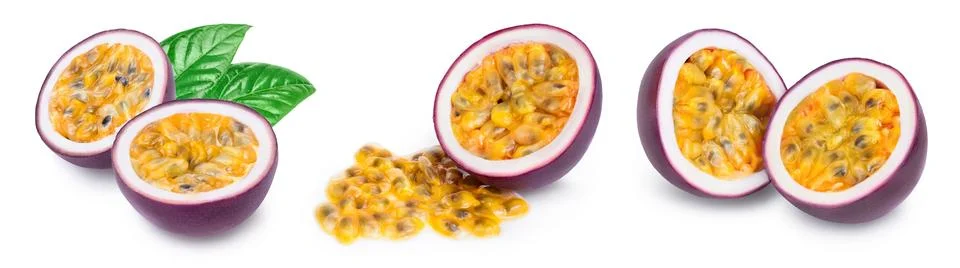 Passion fruit isolated on white background. maracuya with full depth of field Stock Photos