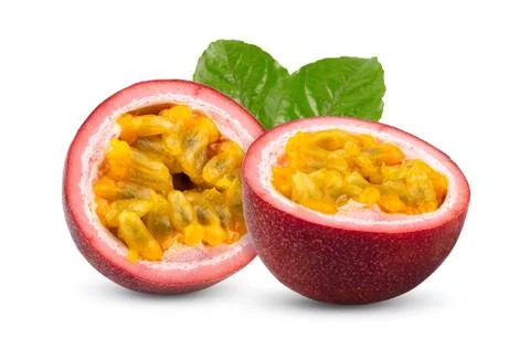 Passion fruit with leaf isolated on the white background. full depth of field Stock Photos