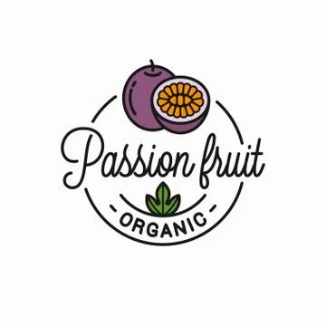 Passion fruit logo. Round linear of passion slice Stock Illustration