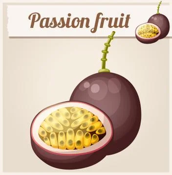 Passion fruit Maracuja. Cartoon vector icon Stock Illustration