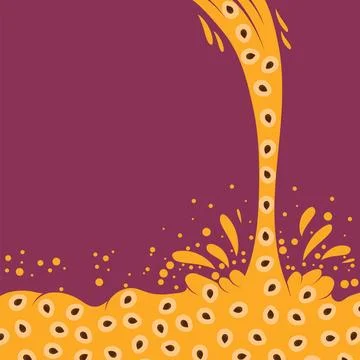 Passion Fruit Pattern with Brown Seeds on Orange Background. Tropical Food Te 스톡 일러스트