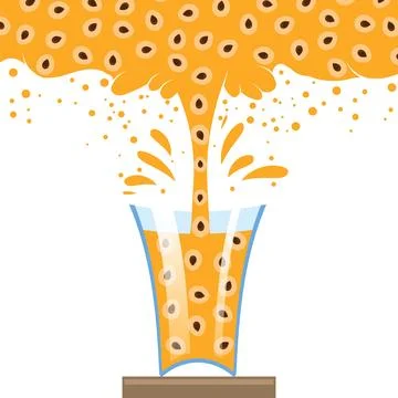 Passion Fruit Pattern with Brown Seeds on Orange Background. Tropical Food Te 스톡 일러스트