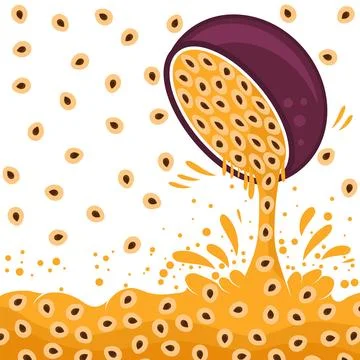 Passion Fruit Pattern with Brown Seeds on Orange Background. Tropical Food .. Stock Illustration
