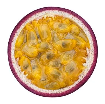 Passion fruit slice isolated on white background, top view Stock Photos