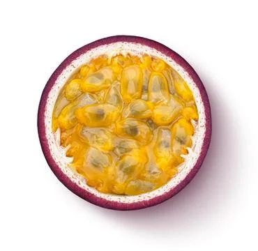 Passion fruit slice isolated on white background, top view Stock Photos
