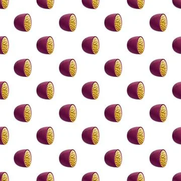 Passion fruit slices creating a seamless exotic pattern Stock Illustration