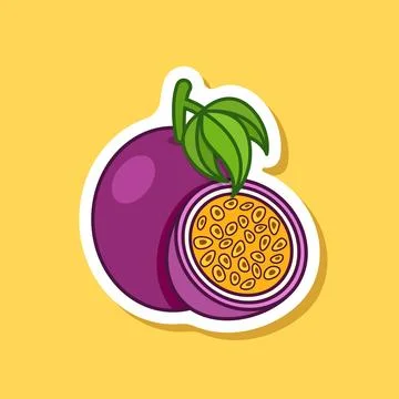 Passion fruit sticker icon in flat style. Passionfruit vector illustration .. Stock Illustration