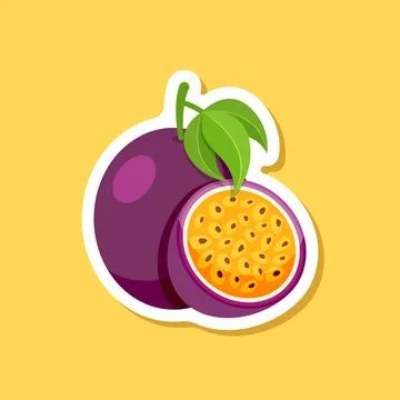 Passion fruit sticker icon in flat style. Passionfruit vector illustration .. Stock Illustration
