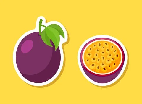 Passion fruit sticker icon in flat style. Passionfruit vector illustration .. Stock Illustration