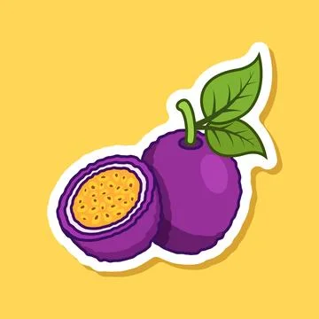 Passion fruit sticker icon in flat style. Passionfruit vector illustration .. Stock Illustration