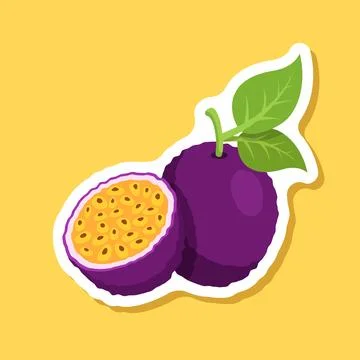Passion fruit sticker icon in flat style. Passionfruit vector illustration .. Stock Illustration