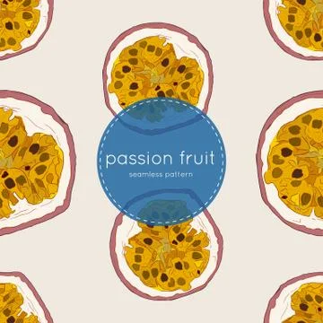 Passion fruit vector illustration, hand draw seamless pattern. Stock Illustration