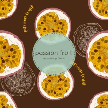 Passion fruit vector illustration, hand draw seamless pattern. Stock Illustration