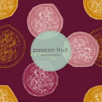 Passion fruit vector illustration, hand draw seamless pattern. Stock Illustration