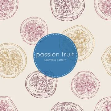 Passion fruit vector illustration, hand draw seamless pattern. Stock Illustration