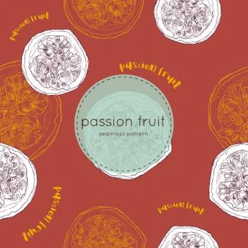 Passion fruit vector illustration, hand draw seamless pattern. Stock Illustration