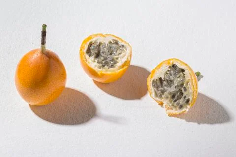 Passion fruit on white background - Passiflora ligularis Stock Photos