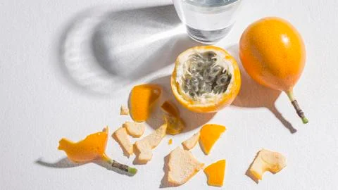 Passion fruit on white background - Passiflora ligularis Stock Photos