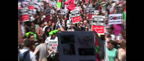 Passionate Protesters Marching for Gaza on August 9 2014 London UK Stock Footage 144294155