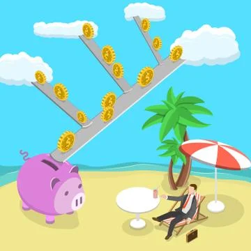 Passive income flat isometric vector illustration. Stock Illustration