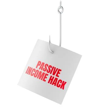 Passive Income Hack note on fishing hook, phishing concept. 3D rendering Stock Illustration