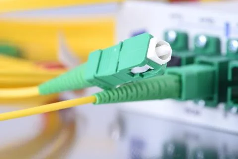 Passive Optical Network, Patch cord with Selective Focus and Network Equipment Foto stock