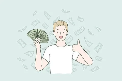 Passives Einkommen, Geld fallen lassen, Cashback-Konzept. Passive income, ... Stock Photos
