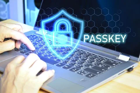 Passkey is a form of authentication for accessing services, such as during .. Stock Photos